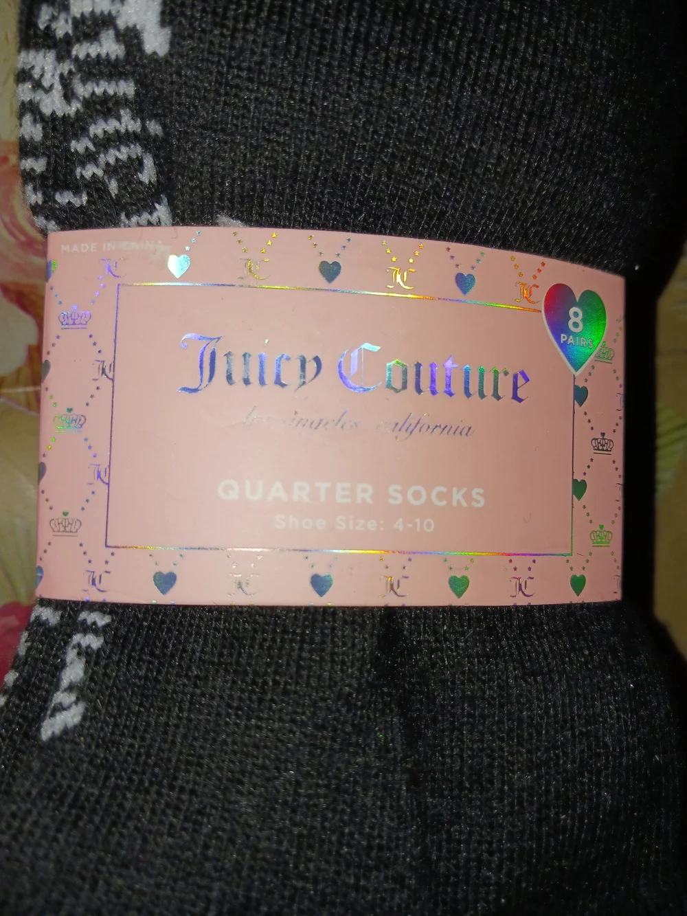 Juicy Couture Black & Pink Quarter Socks with Stripes & Logo Set of 8 Pairs